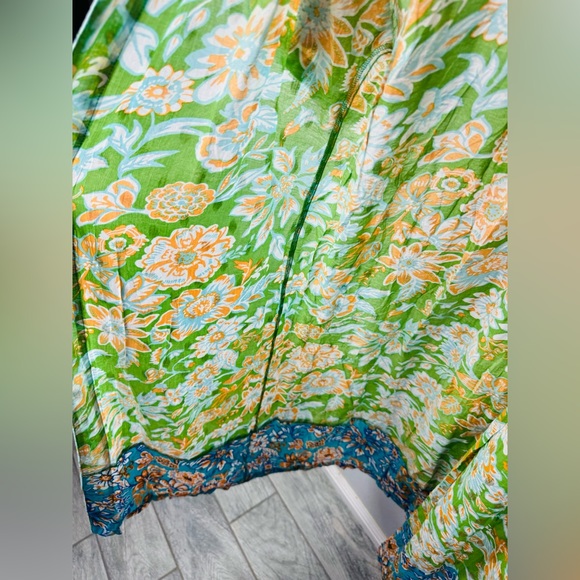 Anthropologie Current Air Floral Kimono Metallic Stamped Duster Cover Up - Picture 6 of 11